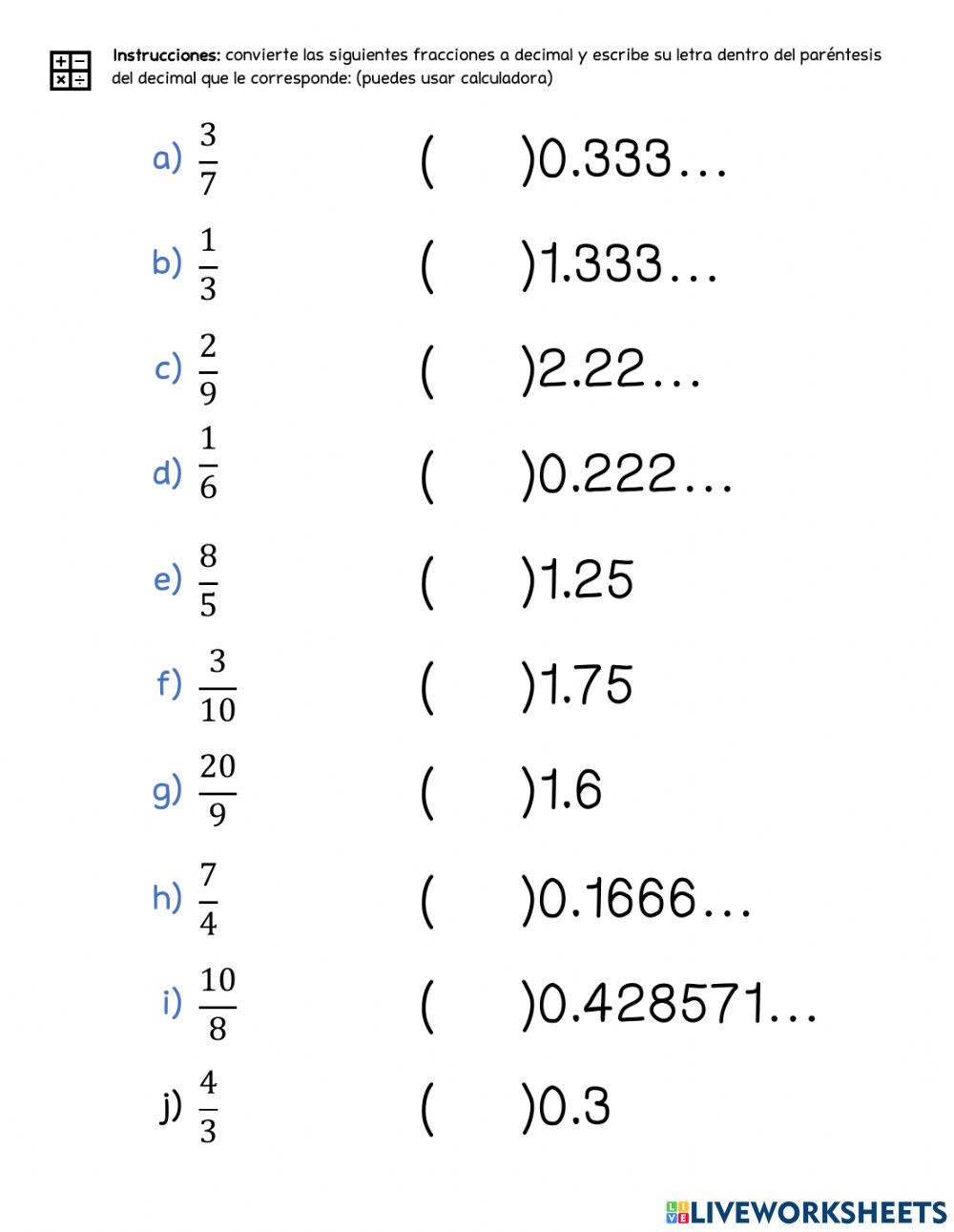 Conversión de fracciones a decimal