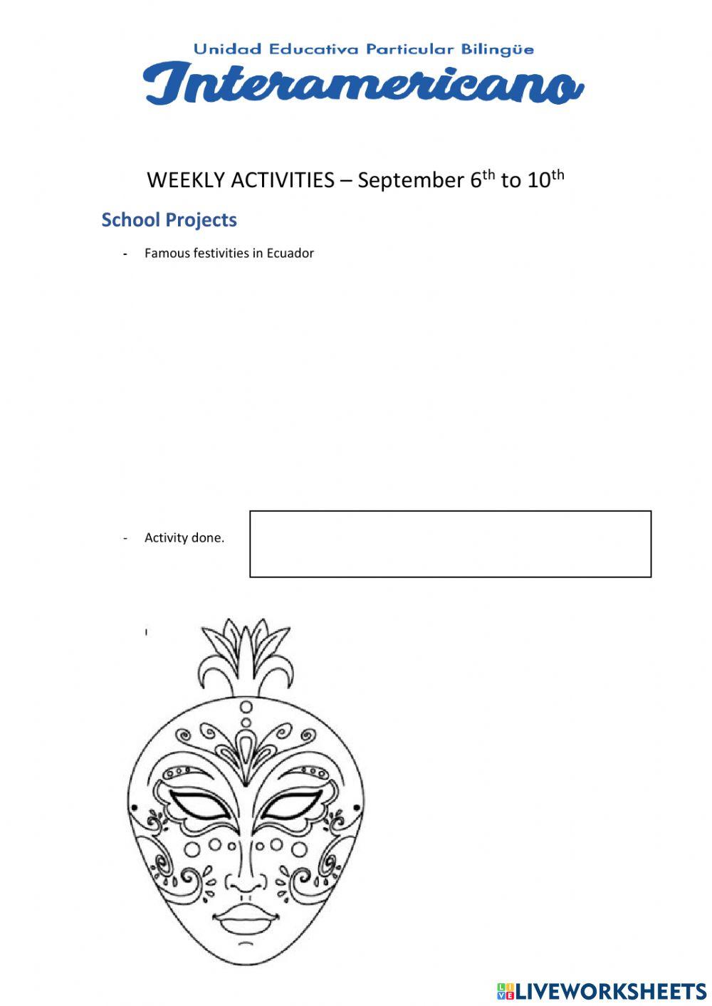 Weekly activities week 18