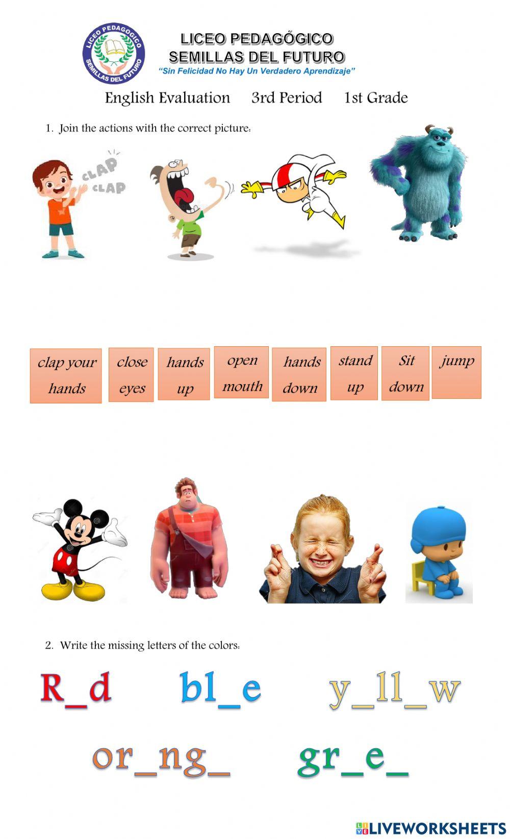 English Evaluation 1° Period 3rd