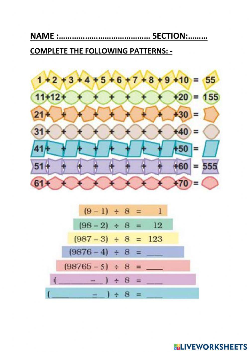 Can we see the patterns worksheet Live Worksheets