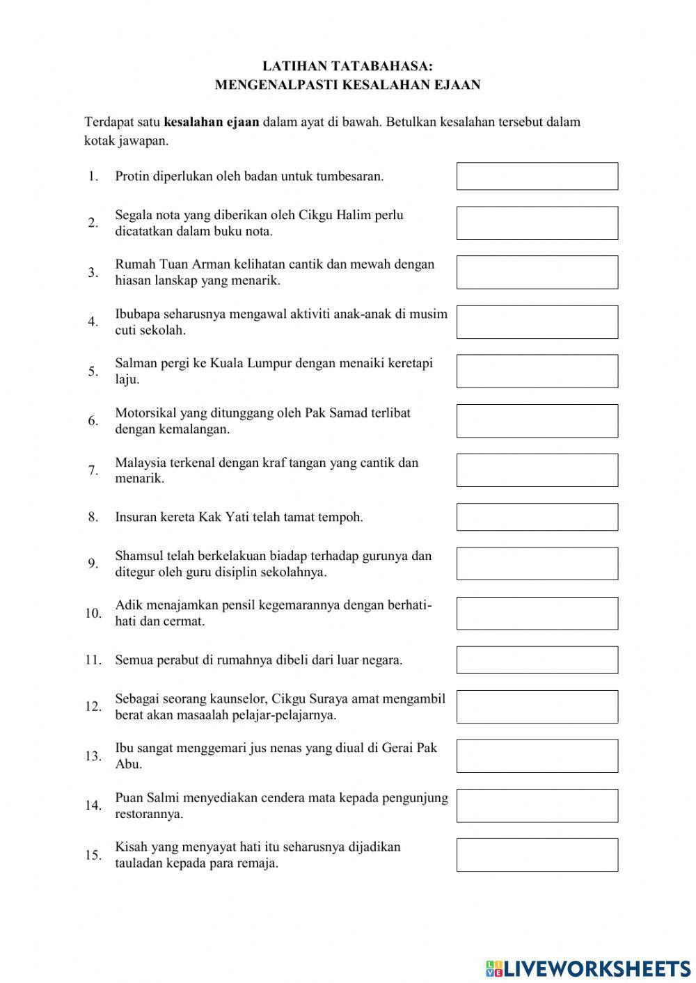 Latihan kesalahan tatabahasa