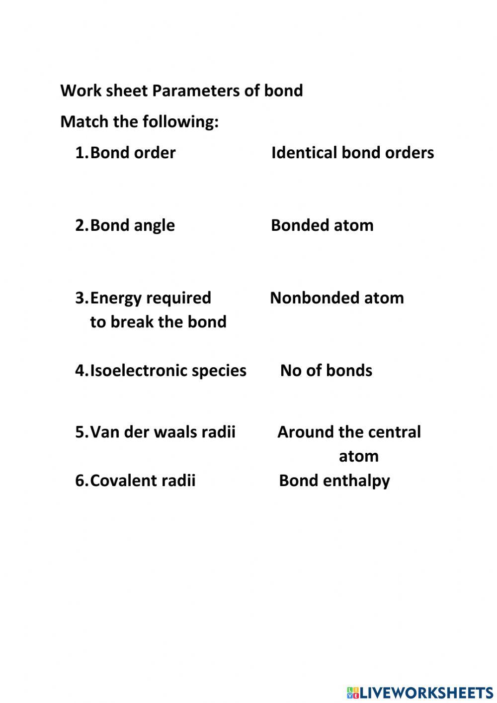 Bond parameters