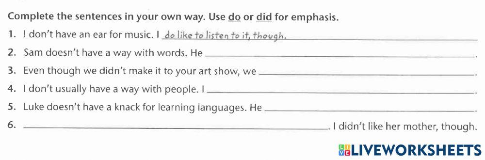 DO-DOES-DID FOR EMPHASIS online exercise for | Live Worksheets