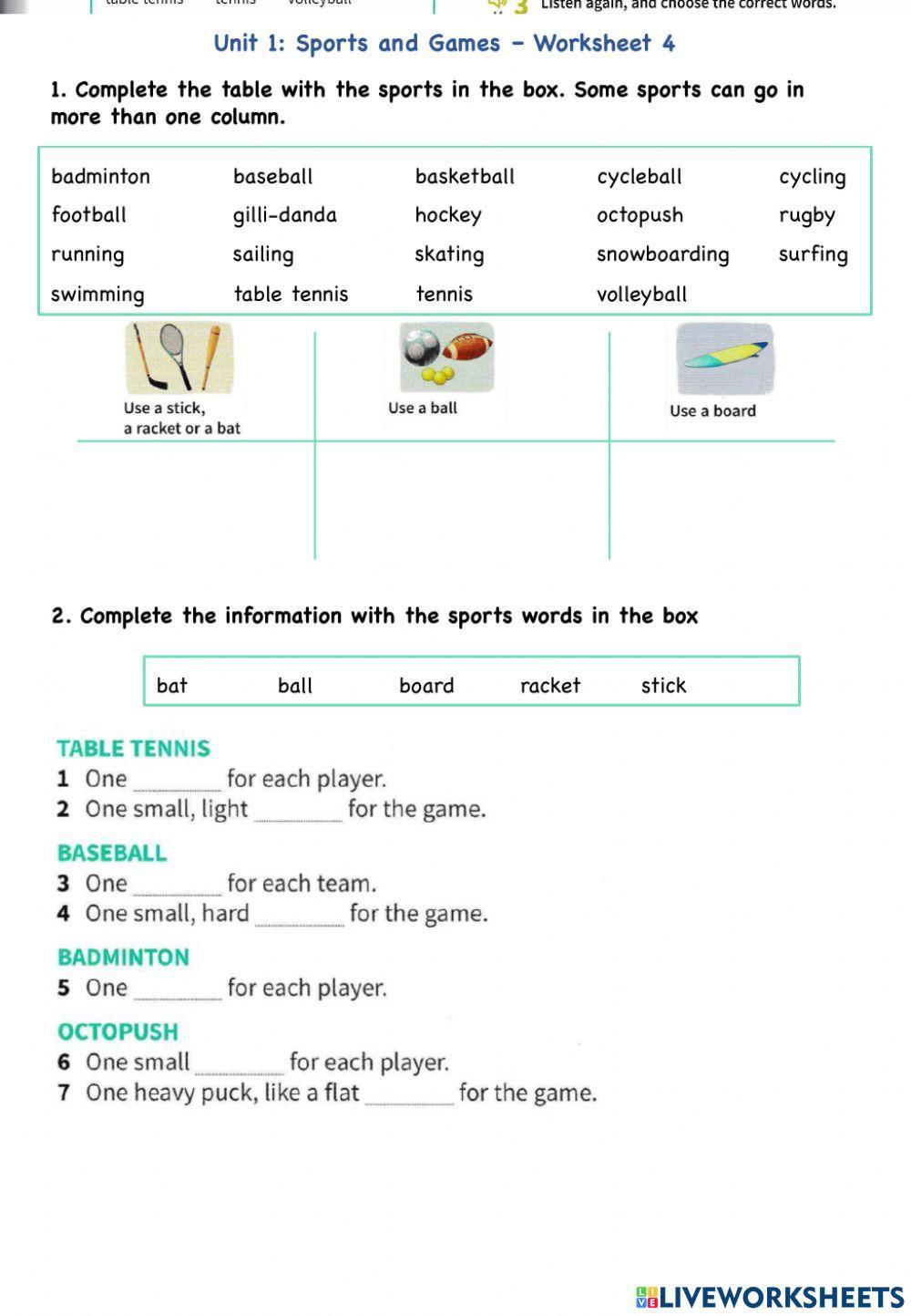 Unit 1 Sports and Games WS4