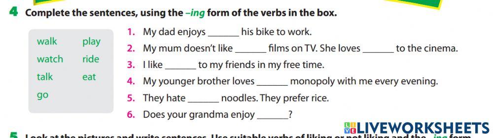 Grade 7. Unit 1. Hobbies. Grammar +ing bài 4