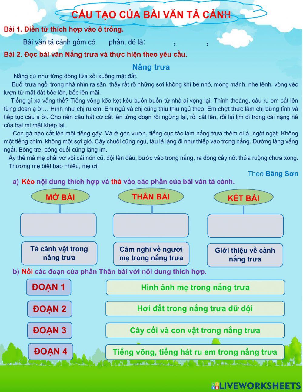 Cấu tạo của bài văn tả cảnh