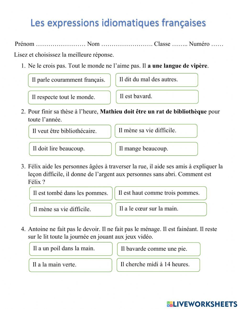 Test des expressions idiomatiques