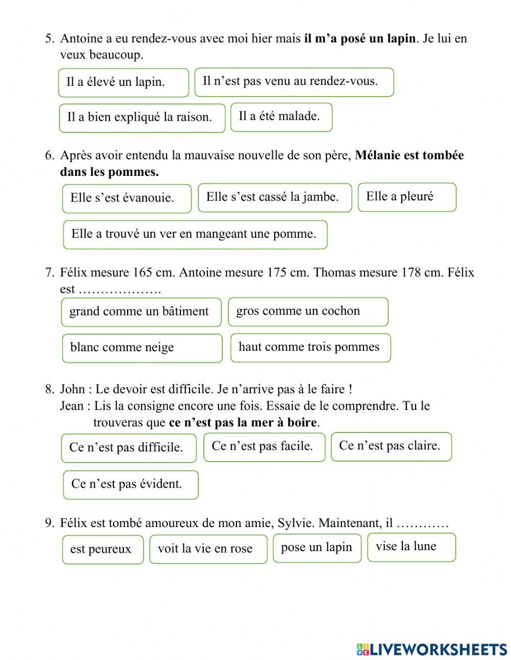 Test des expressions idiomatiques