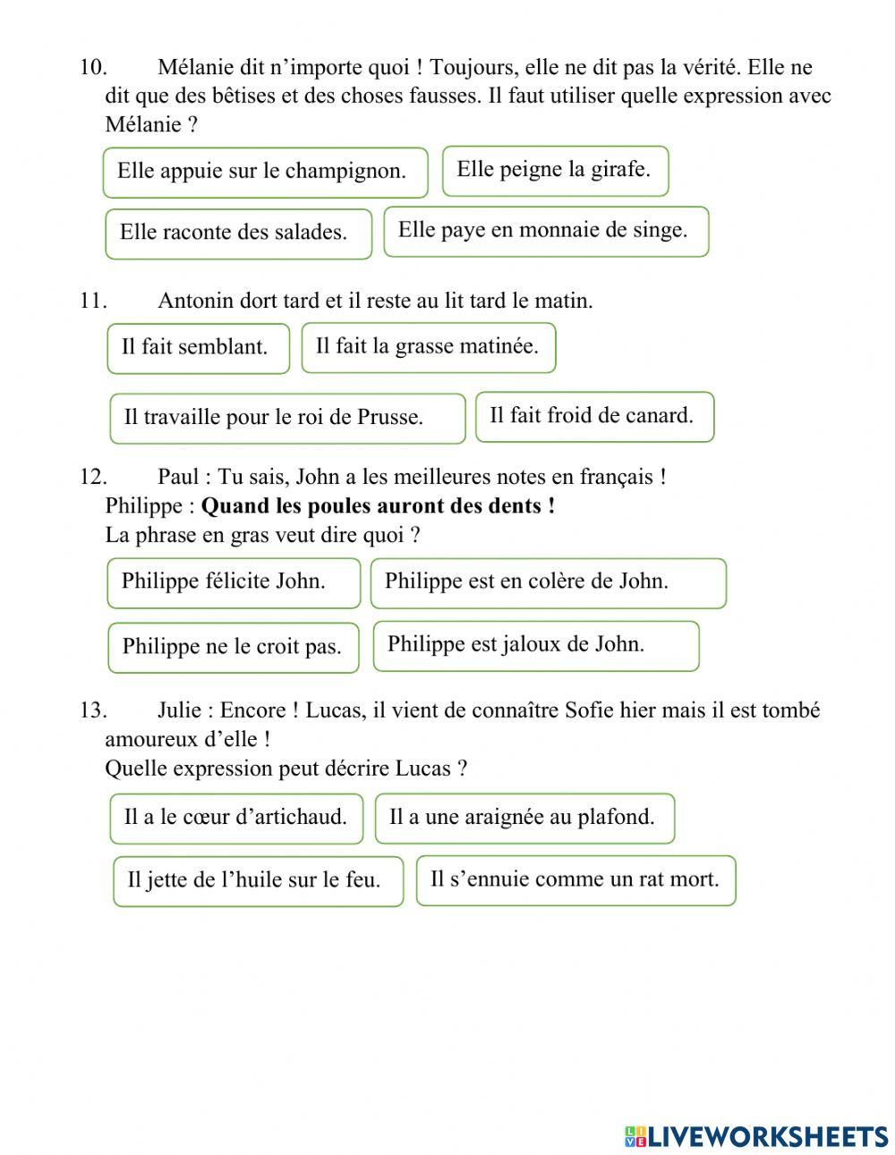 Test des expressions idiomatiques
