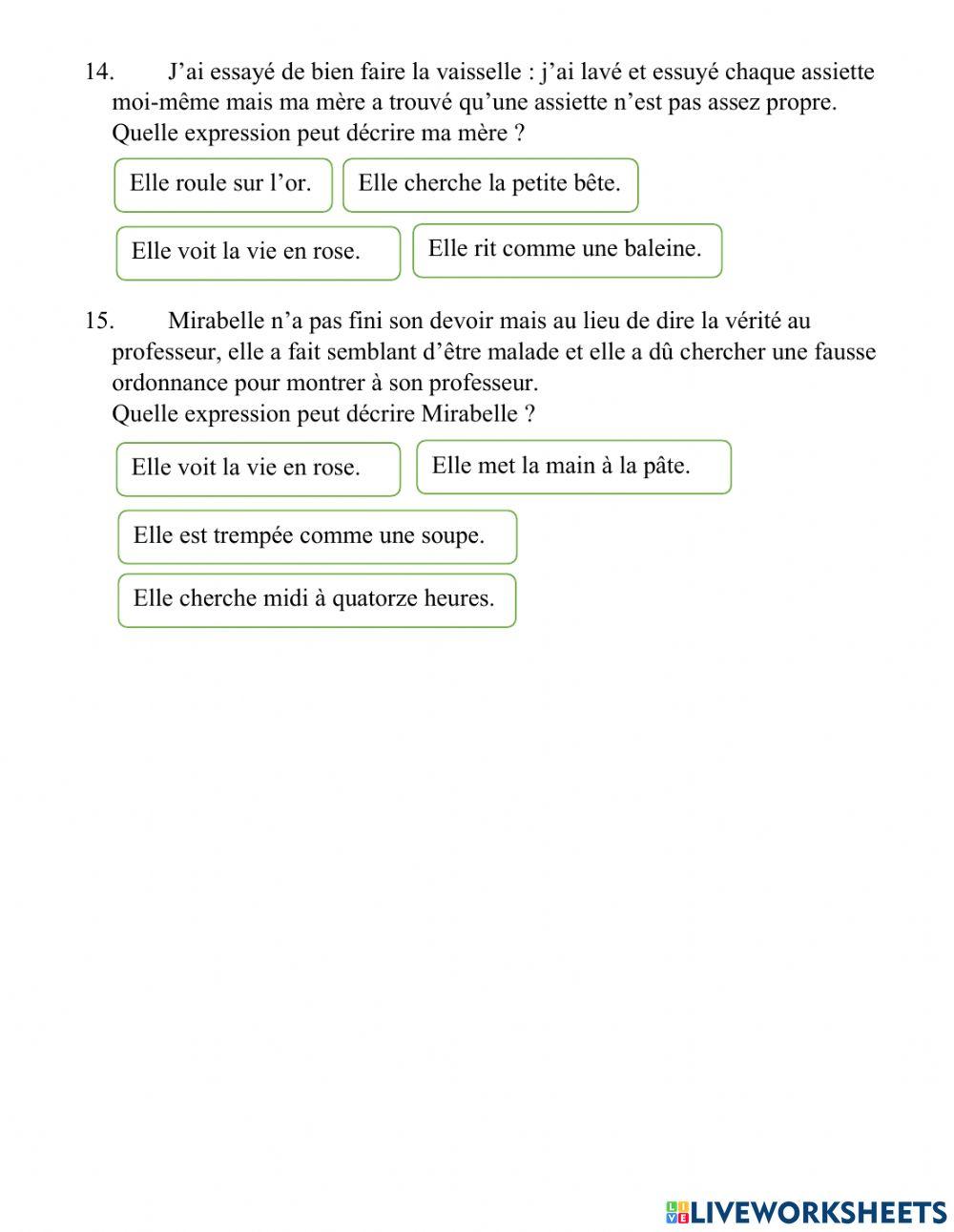 Test des expressions idiomatiques
