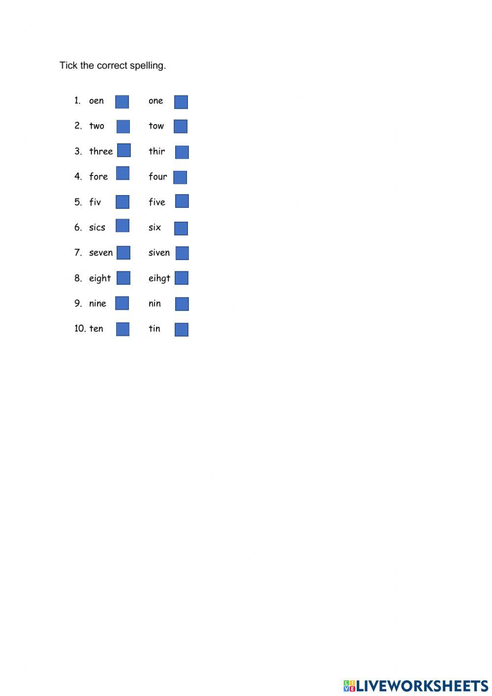 Spelling numbers one to ten