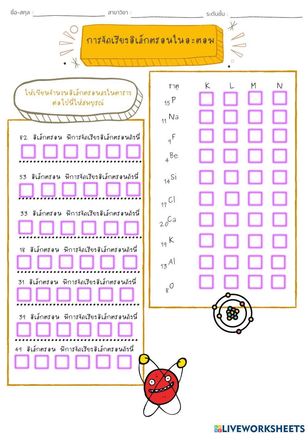 แบบฝึกหัดการจัดเรียงอิเล็กตรอนในอะตอม