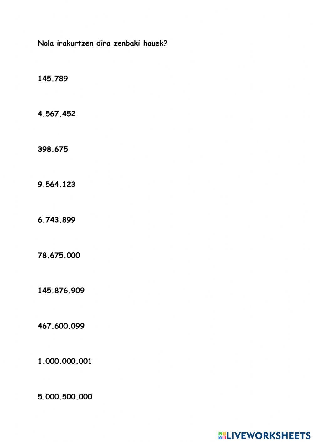 Zenbakiak irakurtzen A