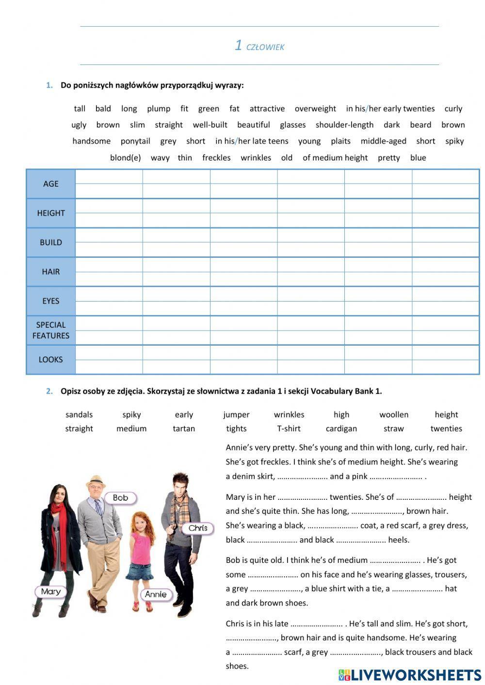 E8 U1 Człowiek Vocabulary