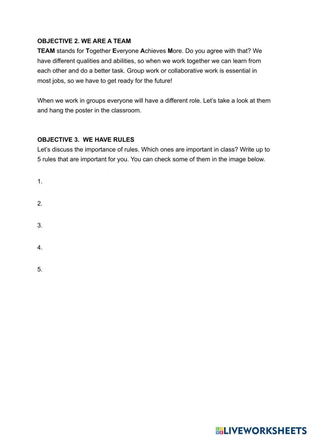 Welcome Unit: Letter and Classroom Rules