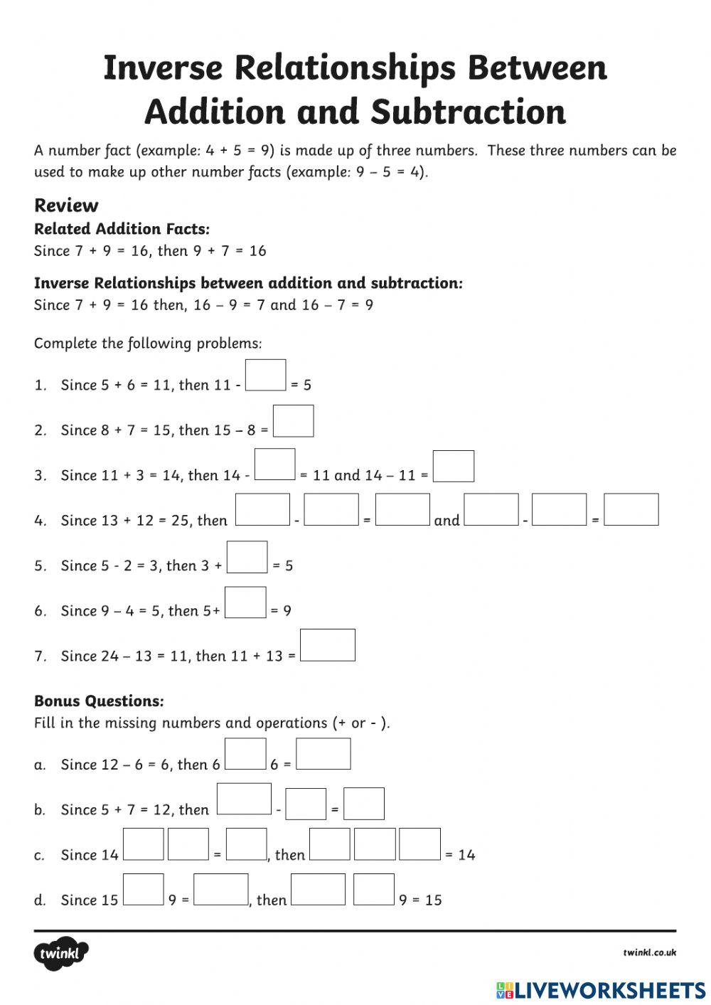Relationship between addition and subtraction 5159428