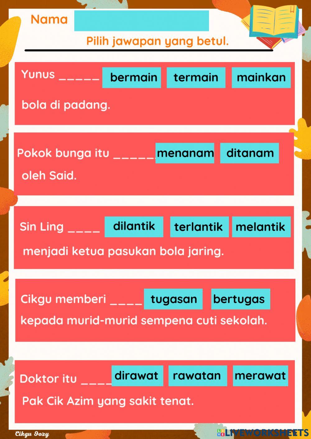 Kata Berimbuhan Awalan Tahun 1