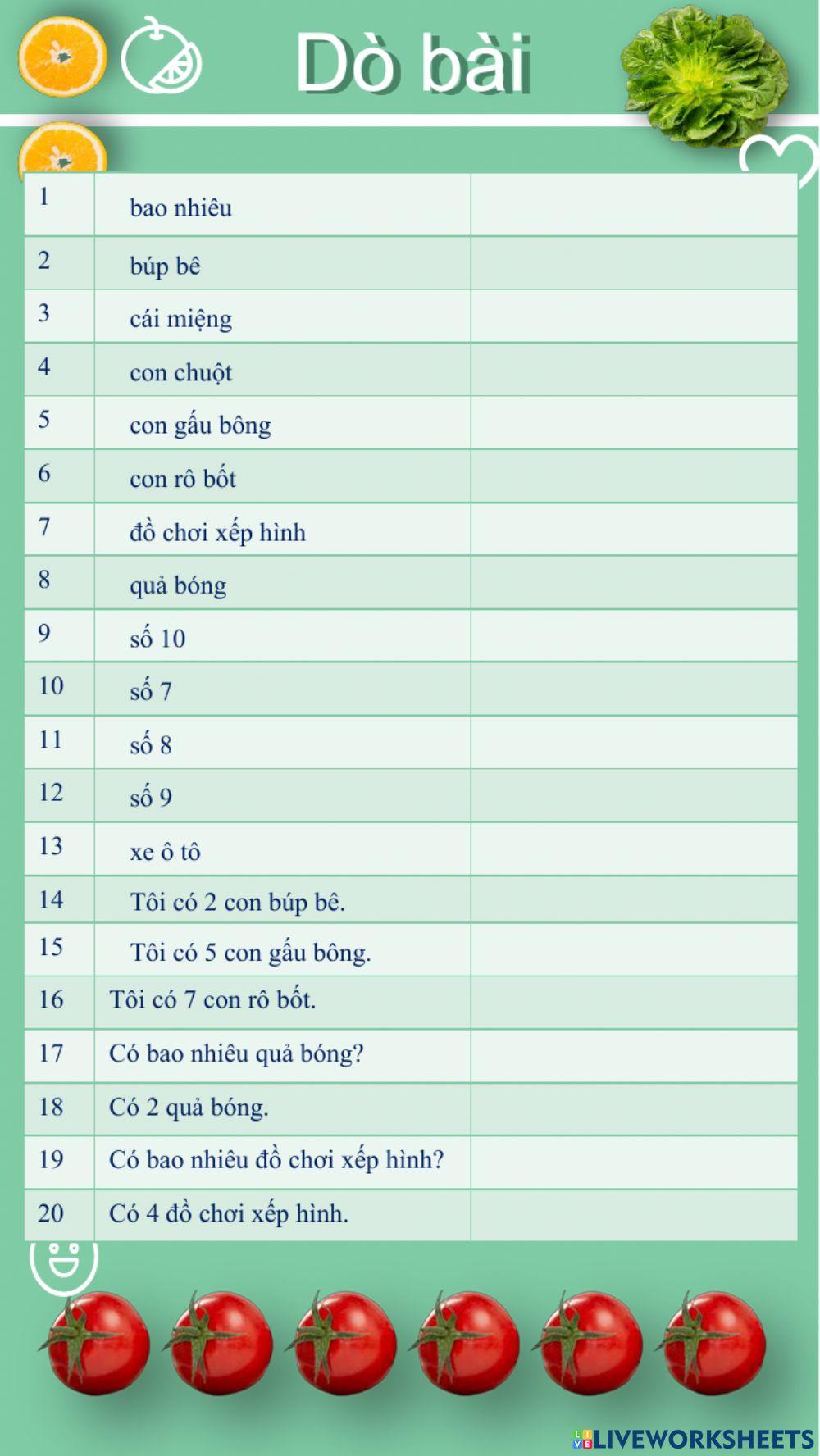 Dò bài lớp 2 17-9