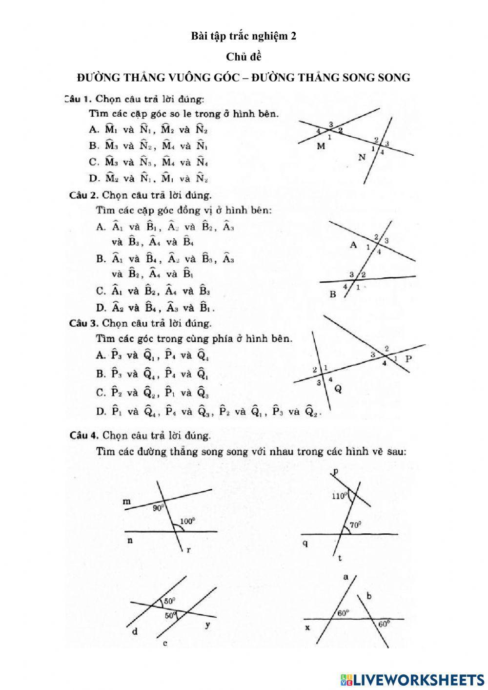 Đề 2 - Đường thẳng vuông góc - đường thẳng song song