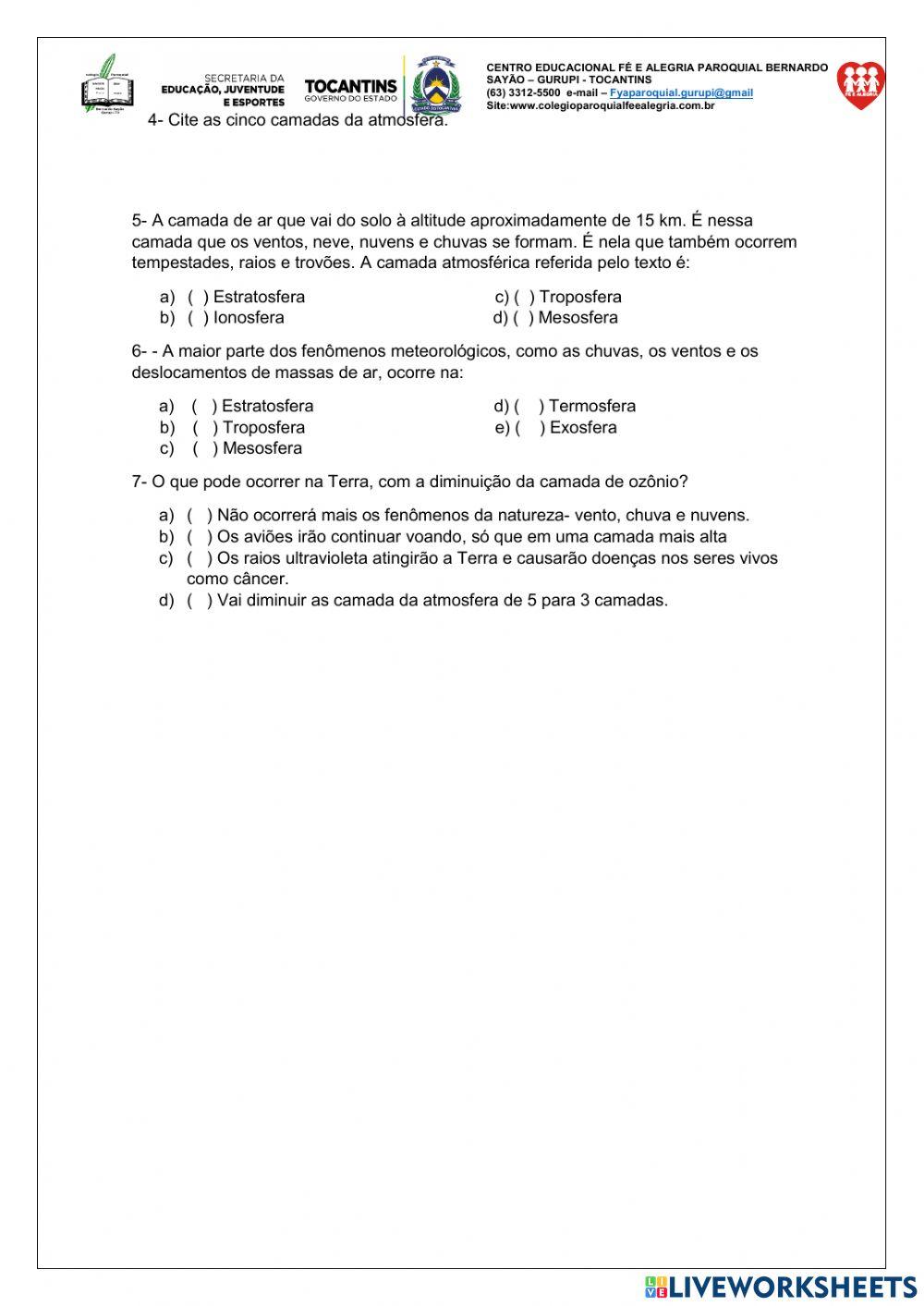 As camadas da atmosfera