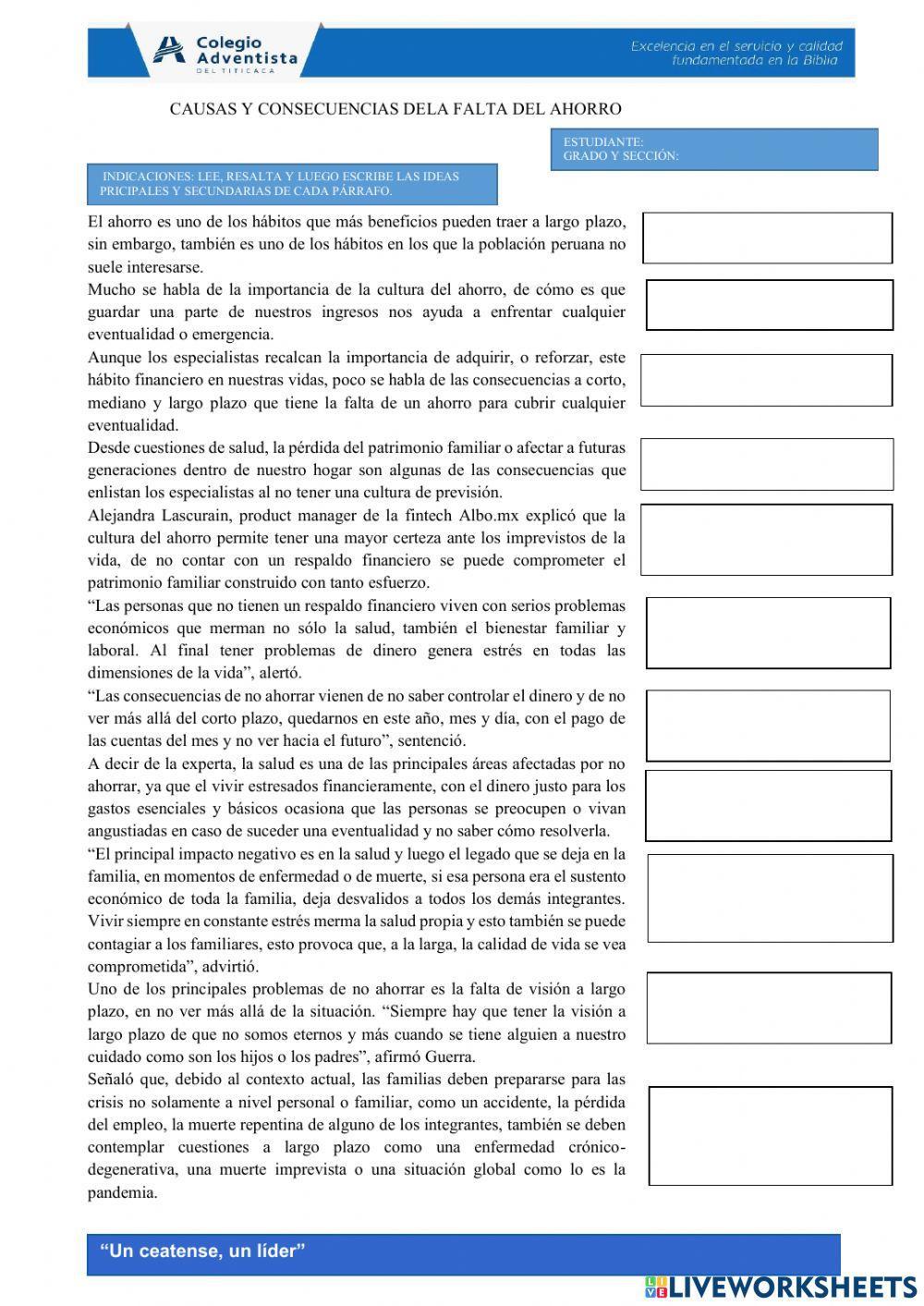 Ideas principales y secundarias