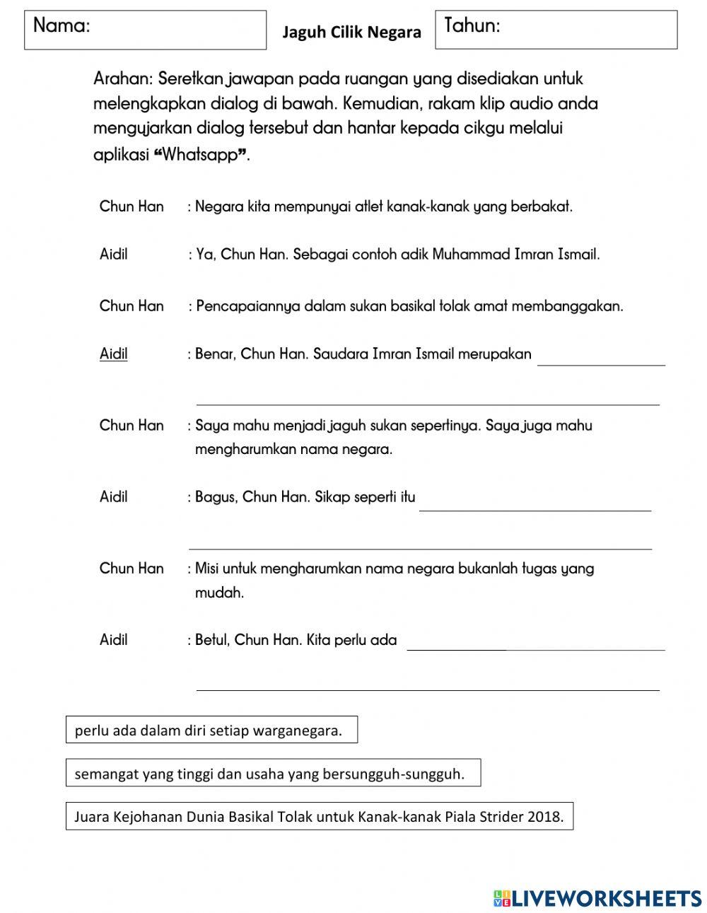 Tema:6: unit 18: Tajuk Jaguh Cilik Negara