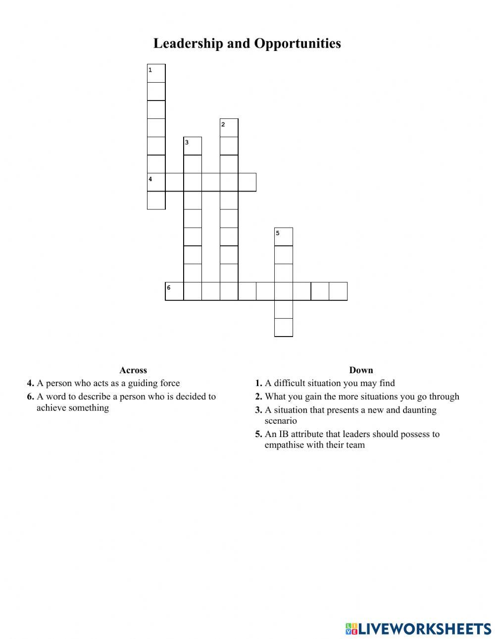 Leadership Crossword worksheet Live Worksheets