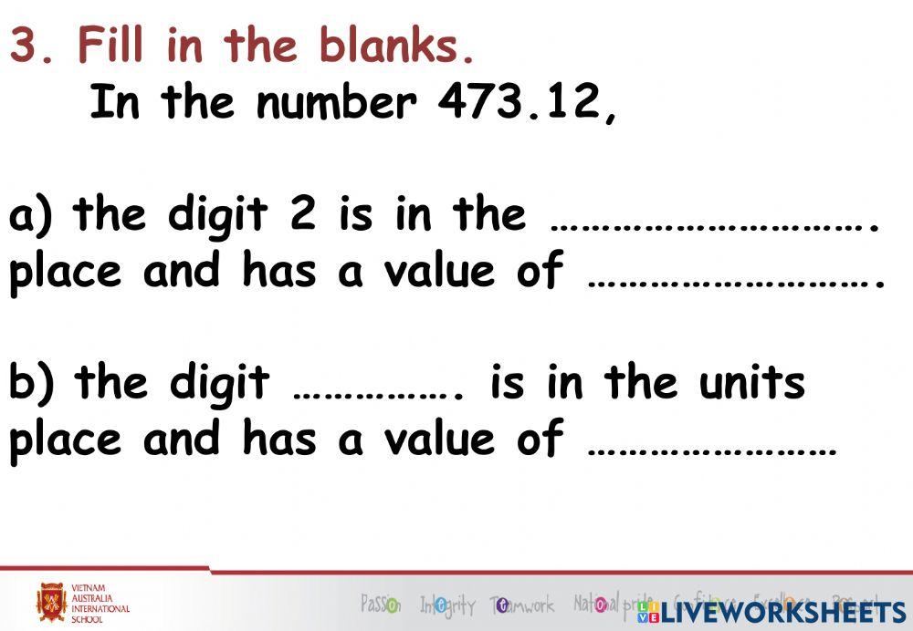 Decimals  assessment