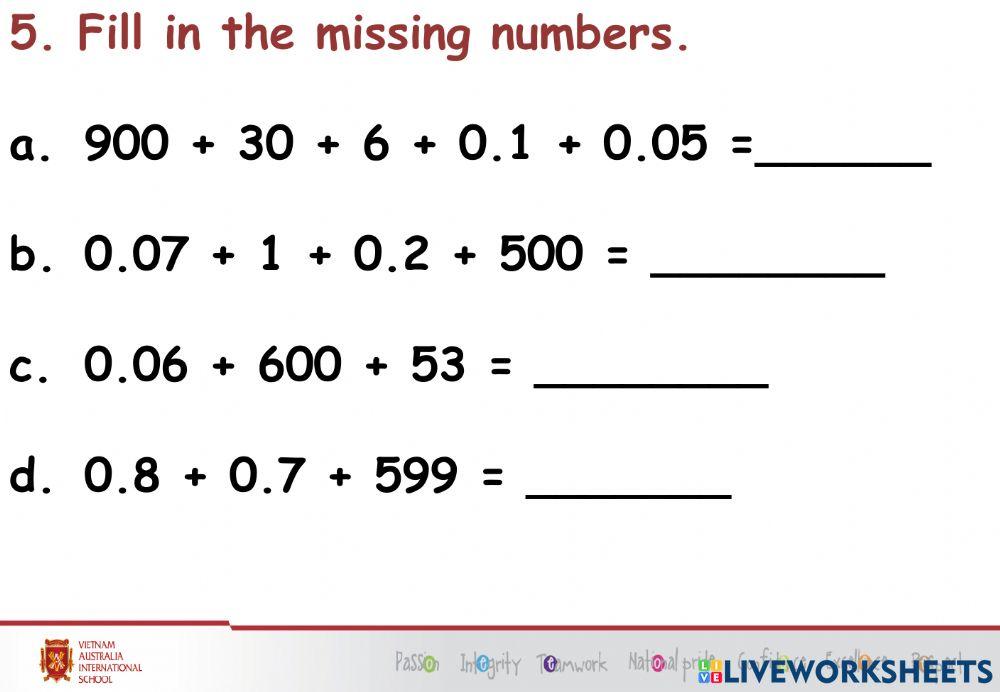 Decimals  assessment