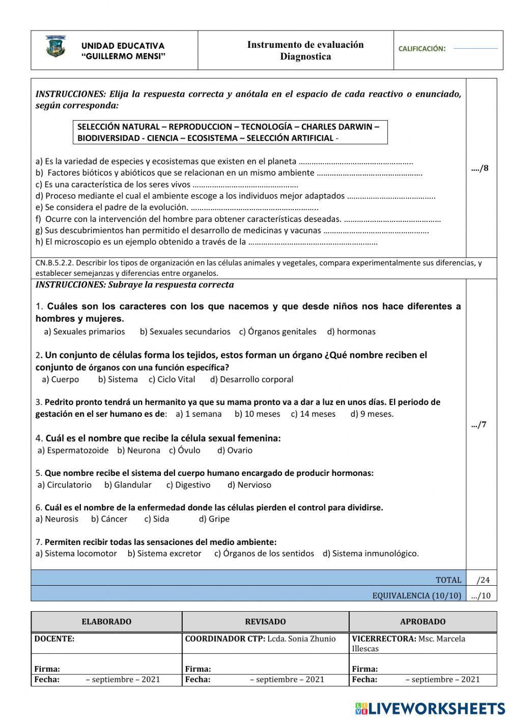 Prueba de Diagnostico de Biología