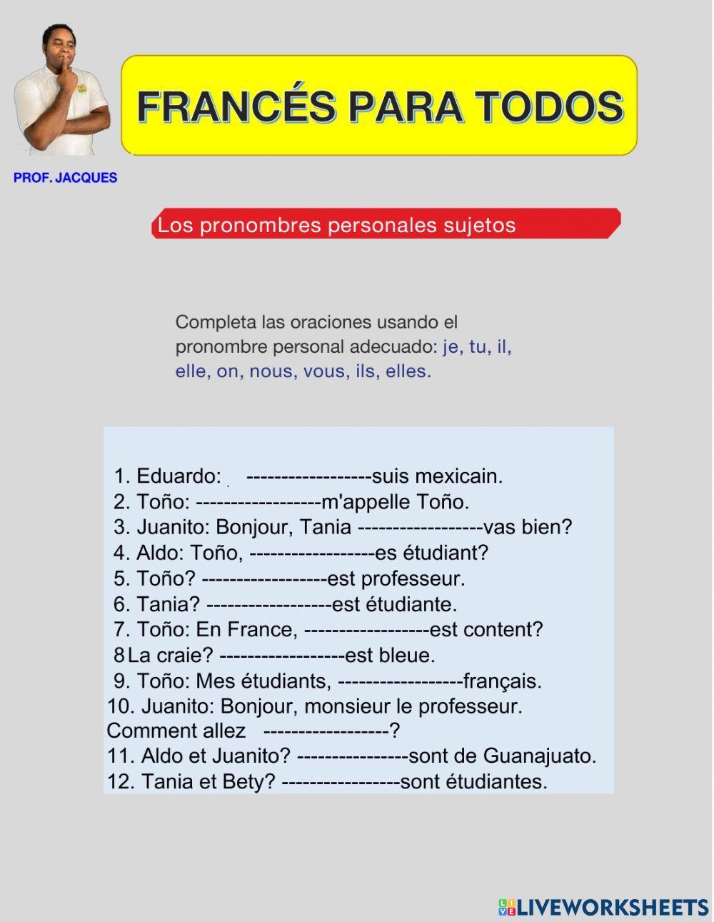 Les pronoms personnels sujets