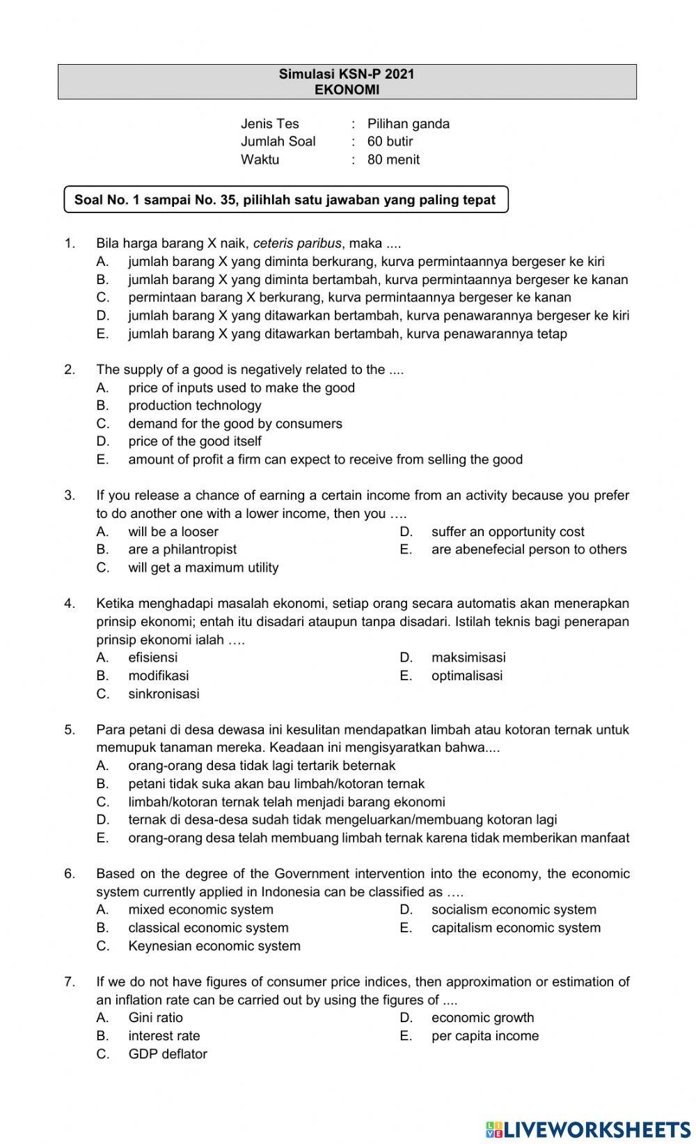 Latihan ekonomi pilihan ganda