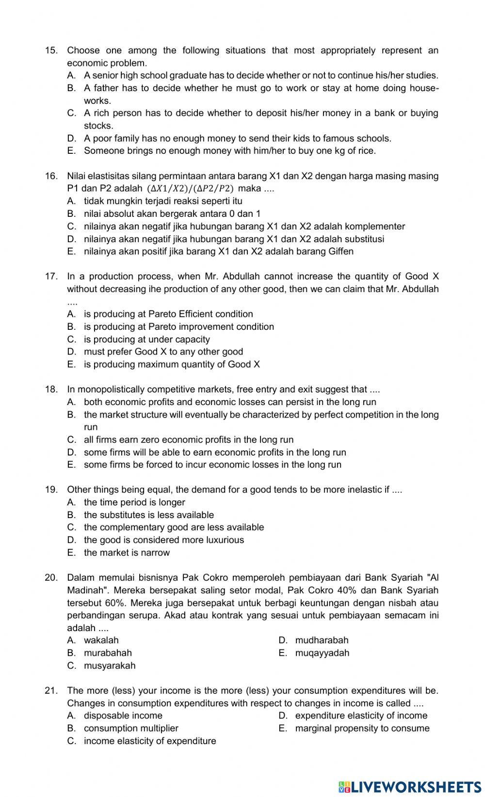 Latihan ekonomi pilihan ganda