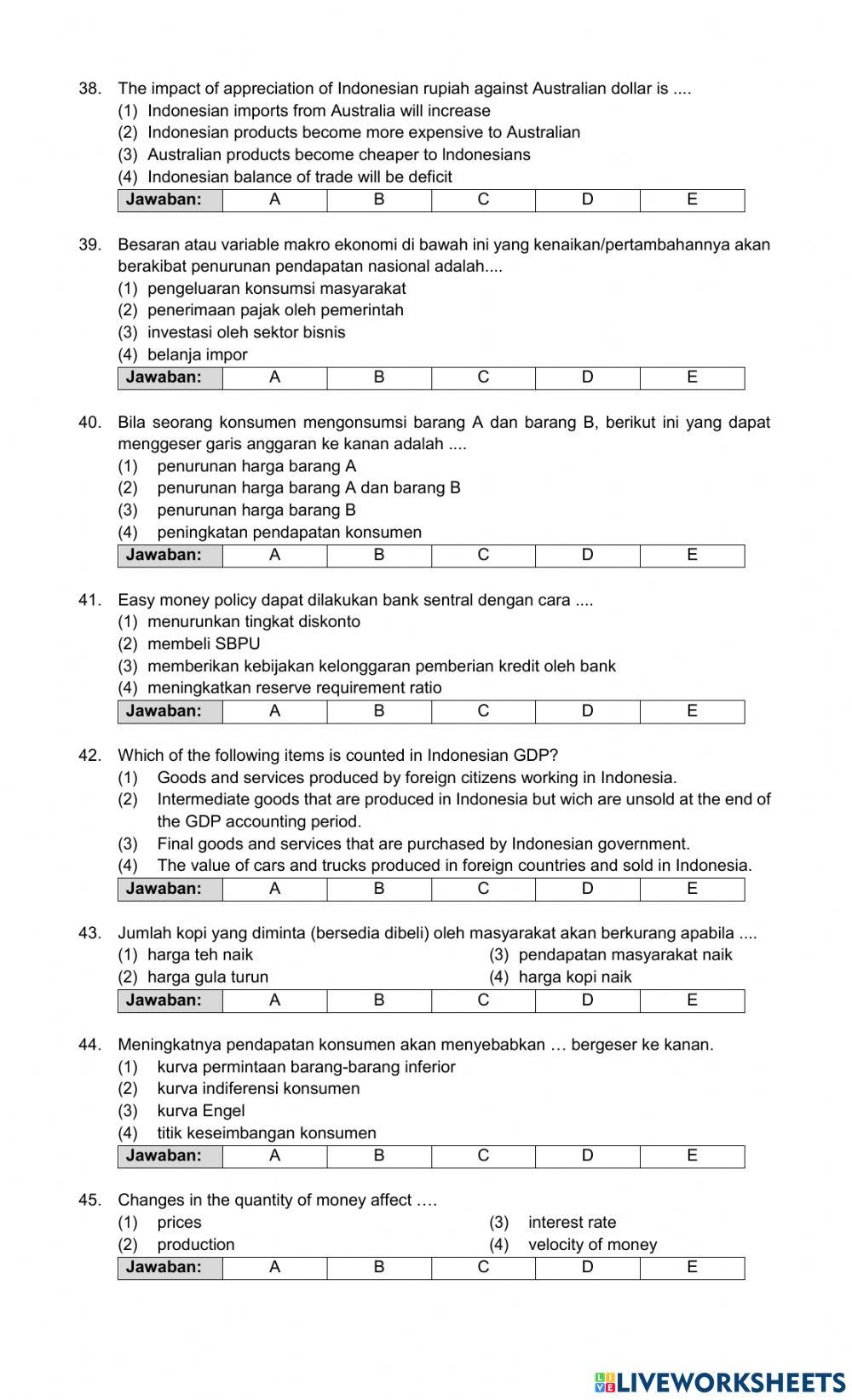 Latihan ekonomi pilihan ganda