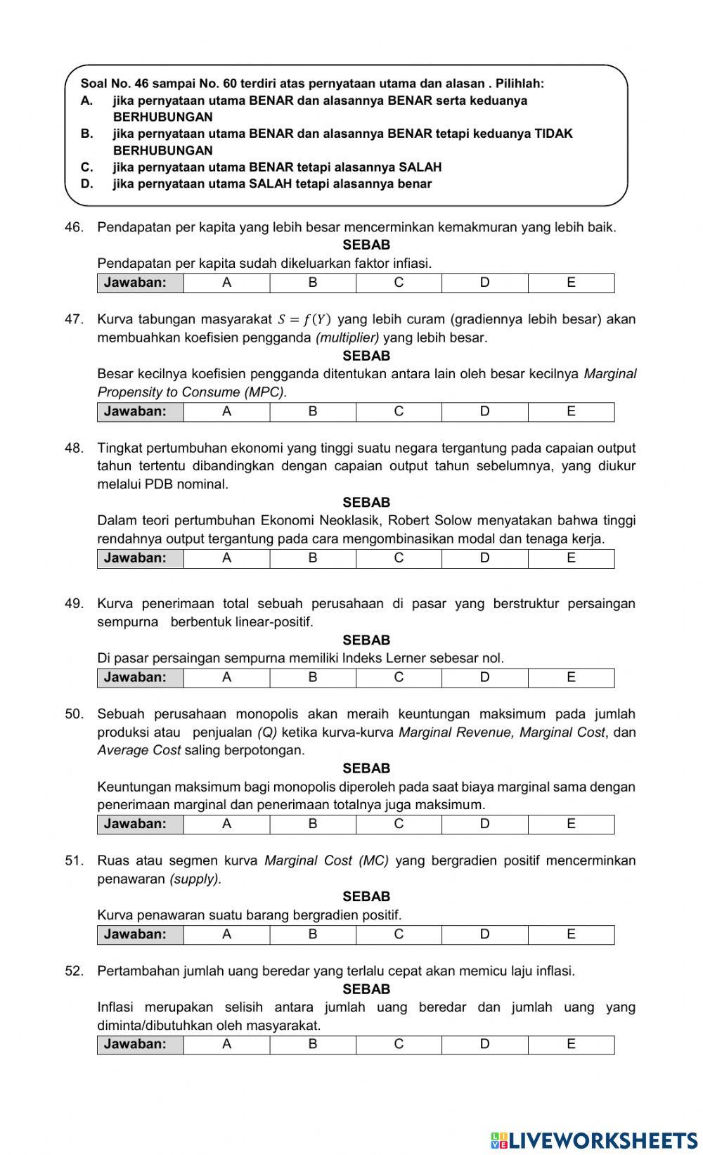 Latihan ekonomi pilihan ganda