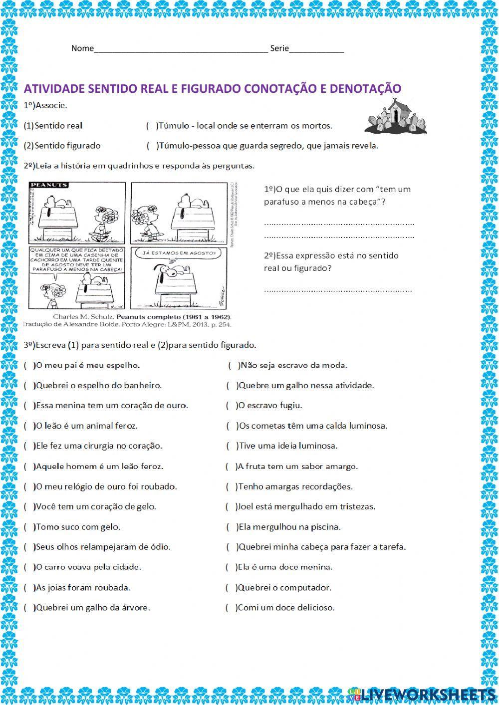 Atividade sentido real e figurado conotação e denotação