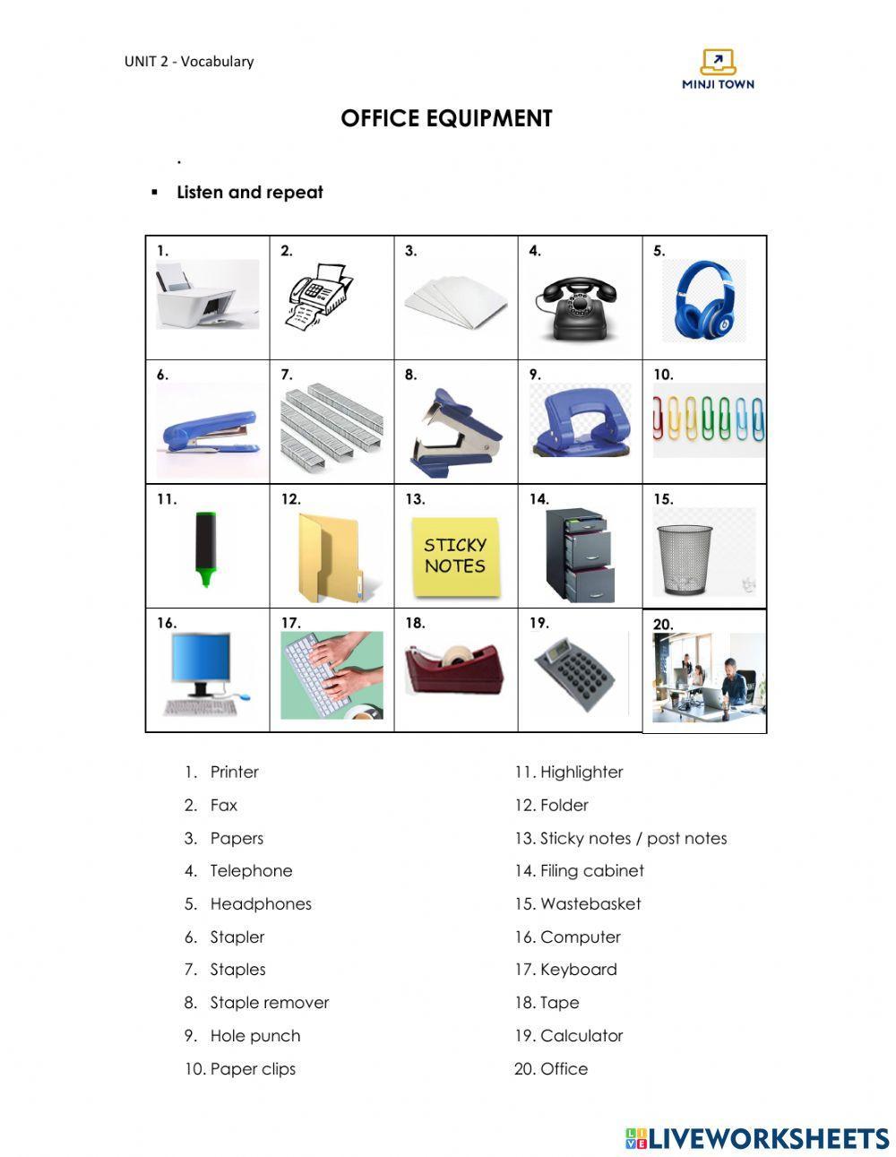 Office equipment - ESL worksheet by LadyKitty