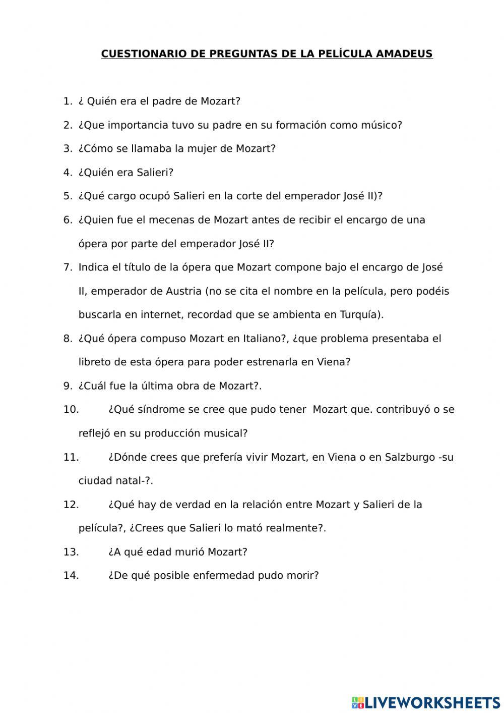 Cuestionario mozart