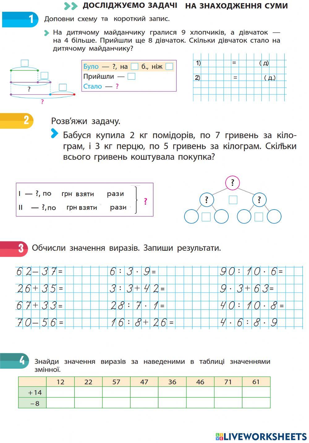 Досліджуємо задачі на знаходження суми.