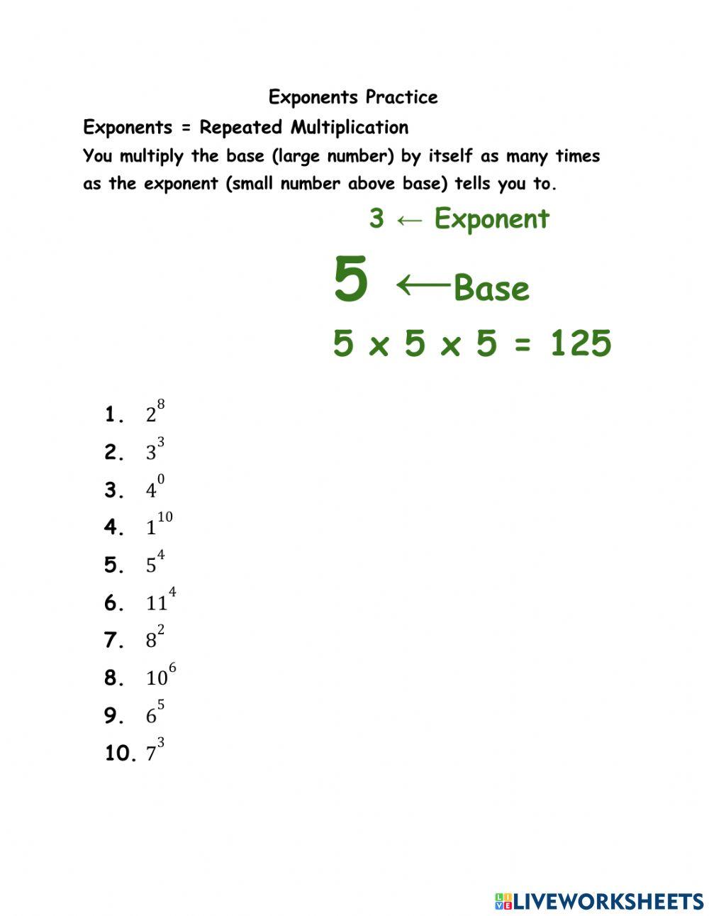 Exponents Practice