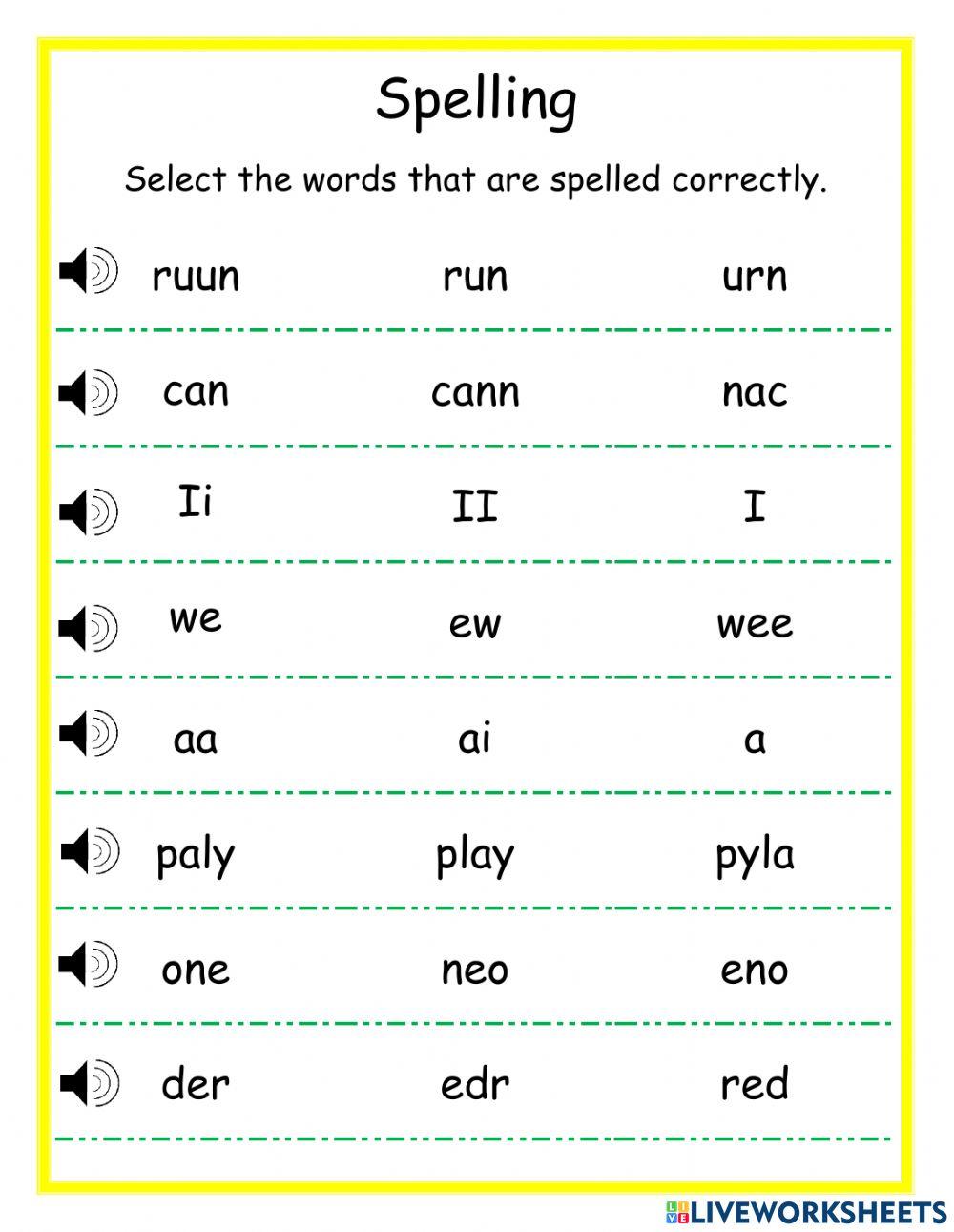 Spelling-select the word that is spelled correctly DJ