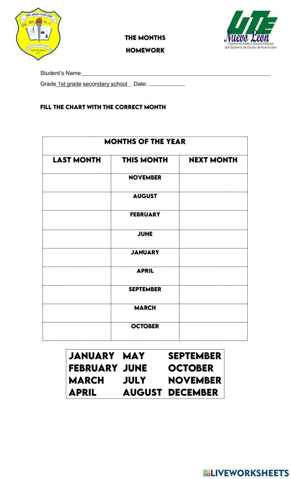 Homework: The months