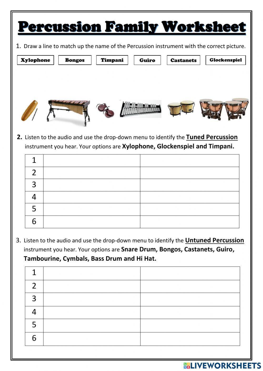 Percussion Family Worksheet