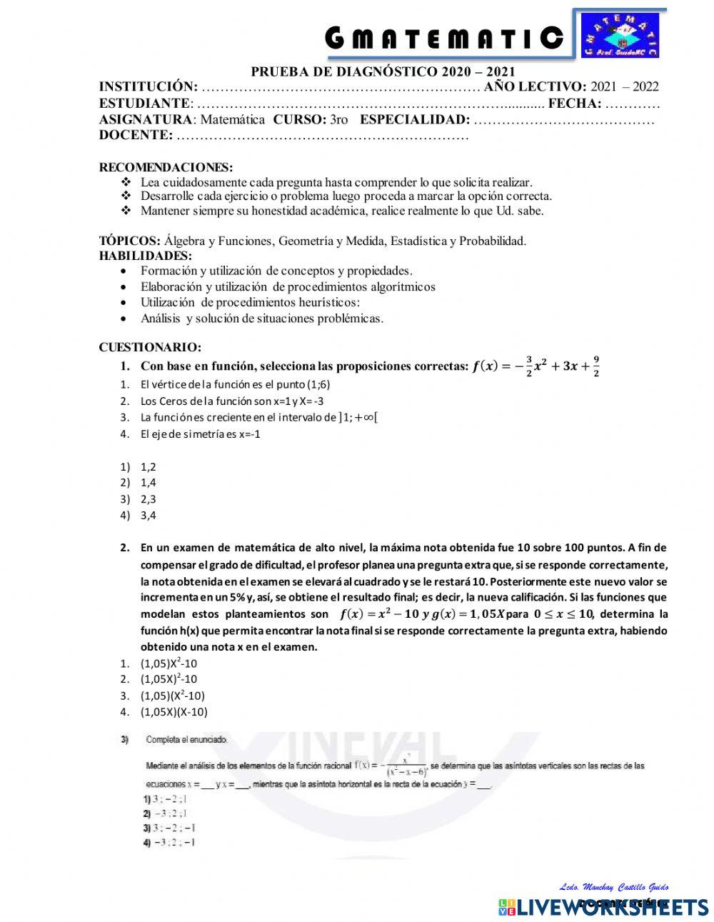 Evaluación Diagnóstica Mat-3ro-bach