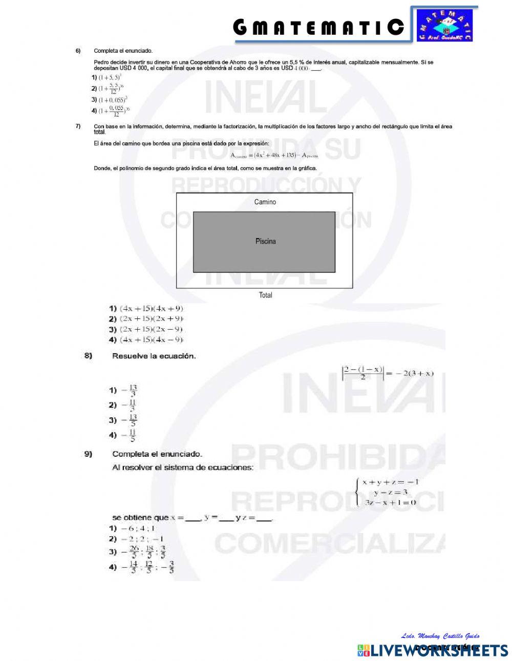 Evaluación Diagnóstica Mat-3ro-bach