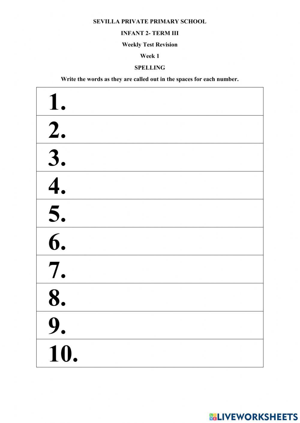 Weekly test term1 week1