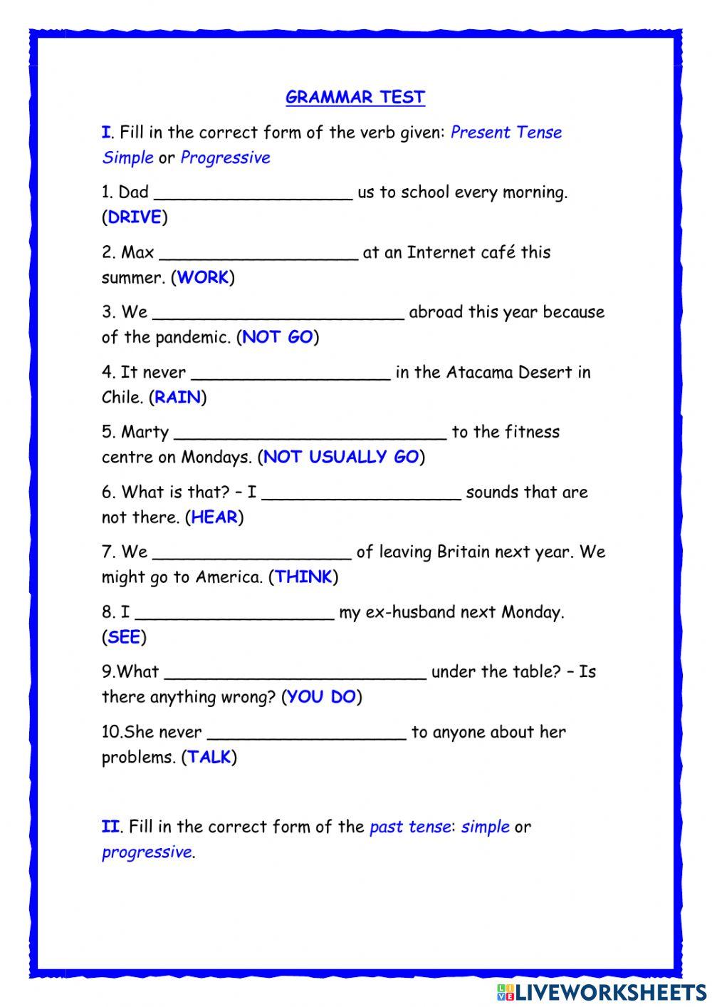Grammar Quiz Exercise For Intermediate