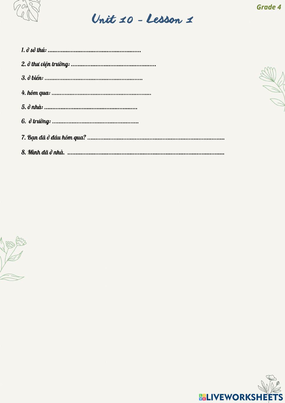 Unit 10 lesson 1 live worksheets