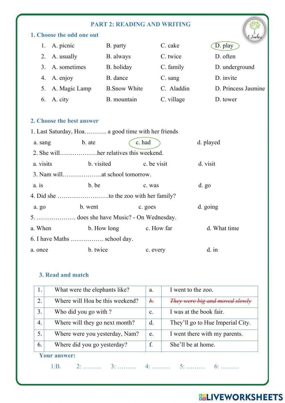 The final exam grade 5 - test 2