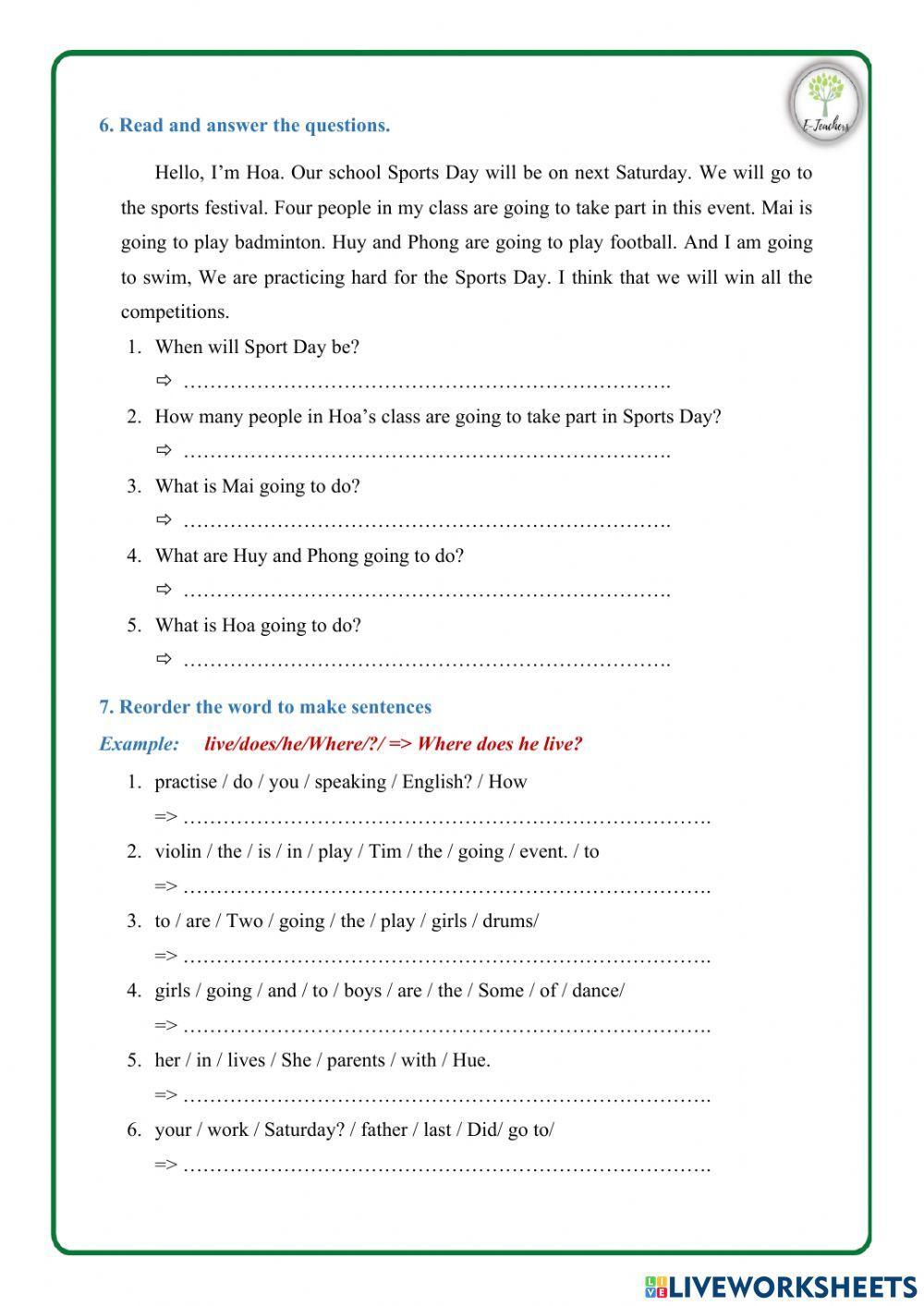 The final exam grade 5 - test 2